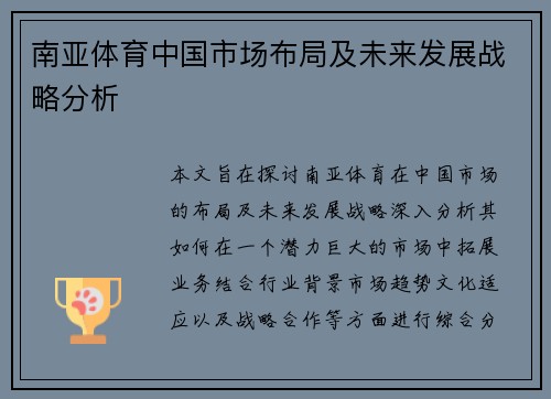 南亚体育中国市场布局及未来发展战略分析